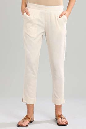 solid regular fit cotton flex women's fusion wear trouser - white