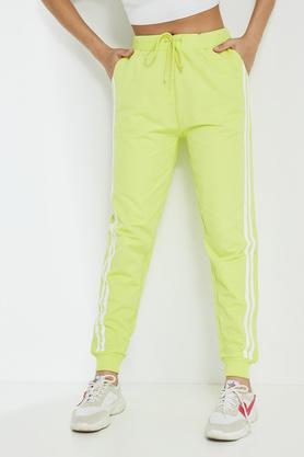 solid regular fit cotton women's active wear joggers - lime green