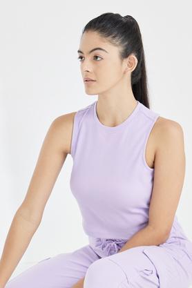 solid regular fit cotton women's active wear t-shirt - lilac