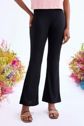 solid regular fit cotton women's active wear trousers - black
