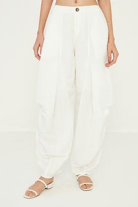 solid regular fit cotton women's active wear trousers - off white