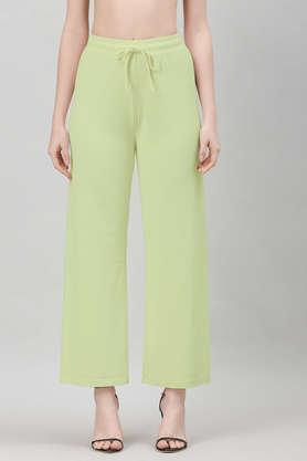 solid regular fit cotton women's casual wear pant - sea green