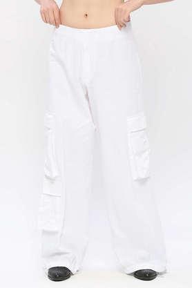 solid regular fit cotton women's casual wear pant - white