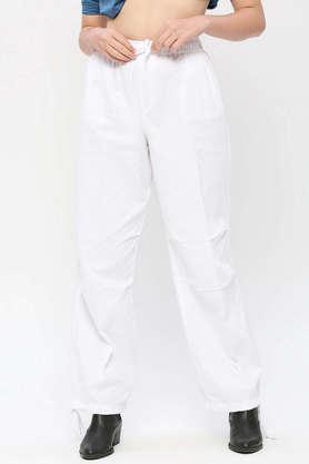 solid regular fit cotton women's casual wear pant - white