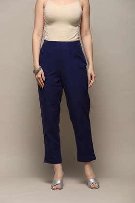 solid regular fit cotton women's casual wear pants - deep indigo