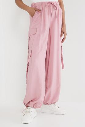 solid regular fit cotton women's casual wear pants - dusty pink