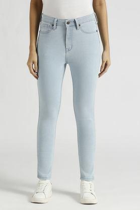 solid regular fit cotton women's casual wear pants - light blue
