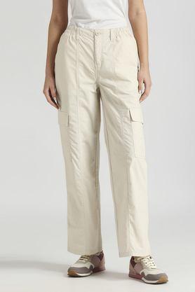 solid regular fit cotton women's casual wear pants - off white