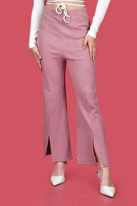 solid regular fit cotton women's casual wear trousers - pink