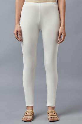 solid regular fit cotton women casual wear tights - white