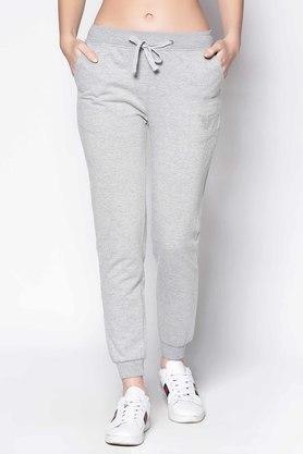 solid regular fit cotton womens casual track pants - grey