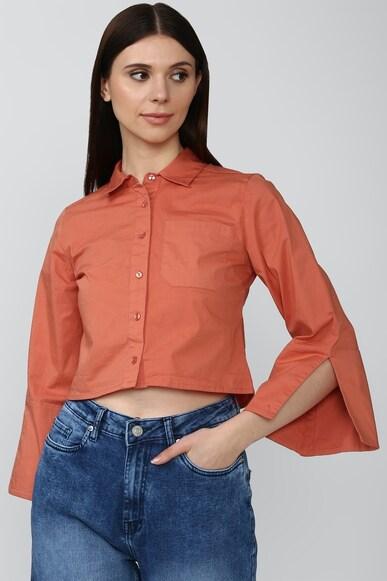 solid regular fit cropped shirts