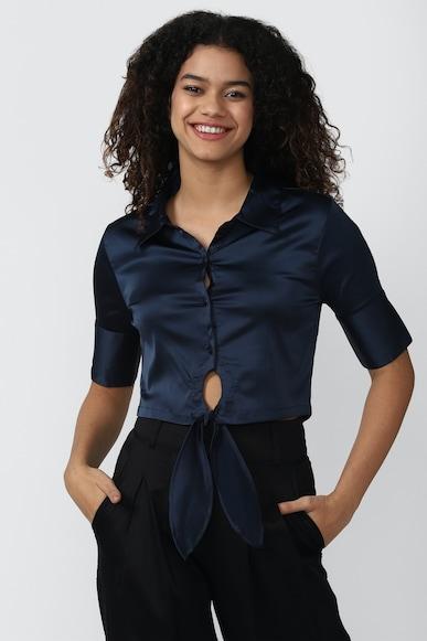 solid regular fit cropped shirts