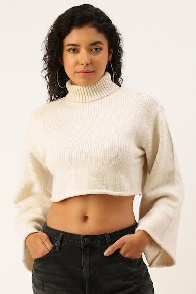solid regular fit cropped sweaters