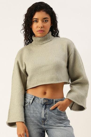 solid regular fit cropped sweaters