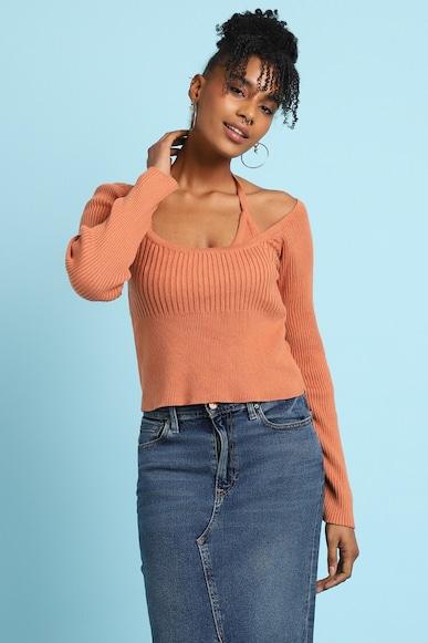 solid regular fit cropped sweaters