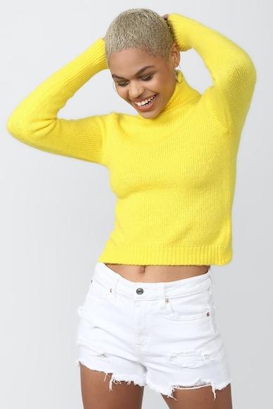 solid regular fit cropped sweaters