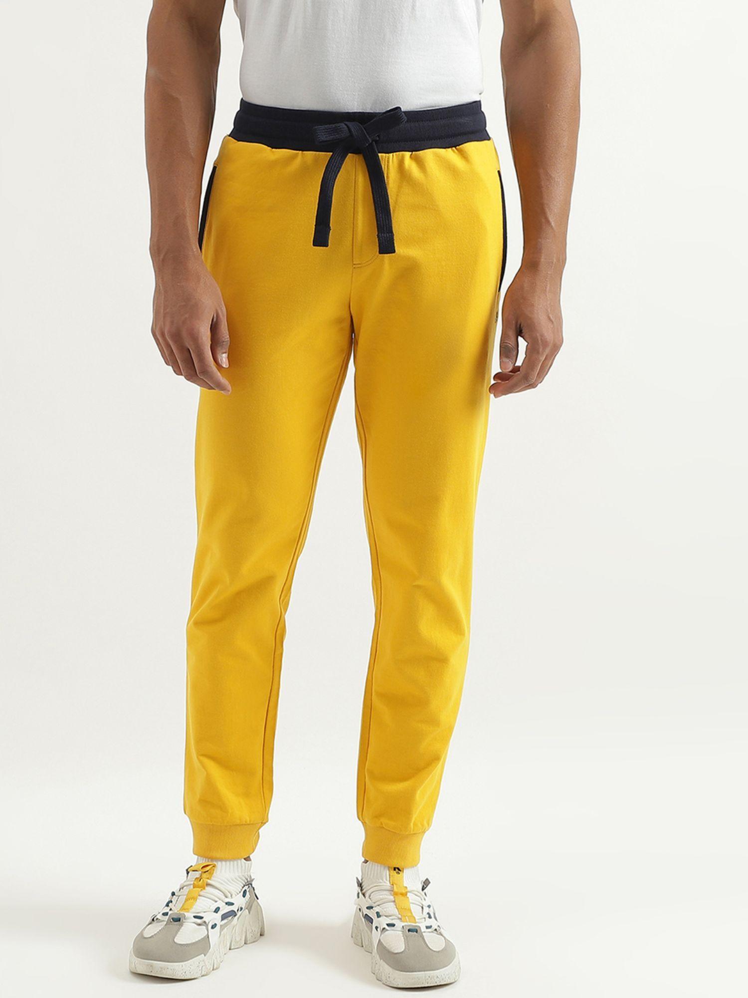 solid regular fit joggers - yellow