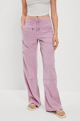 solid regular fit lyocell women's casual wear pants - purple