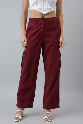 solid regular fit modal women's casual wear trousers - maroon