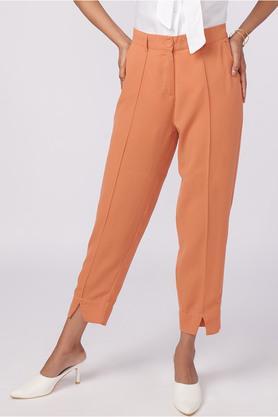 solid regular fit poly blend women's formal wear pants - peach