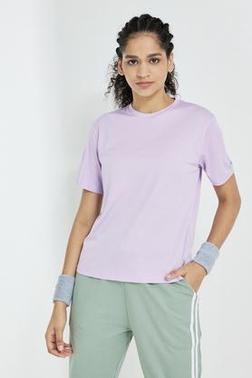 solid regular fit polyester women's active wear t-shirt - lilac