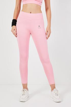 solid regular fit polyester women's active wear tights - pink
