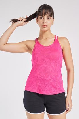 solid regular fit polyester women's active wear top - fuchsia