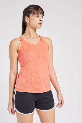 solid regular fit polyester women's active wear top - orange
