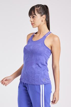 solid regular fit polyester women's active wear top - purple