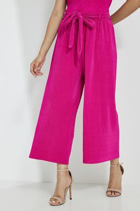 solid regular fit polyester women's casual wear culottes - fuchsia