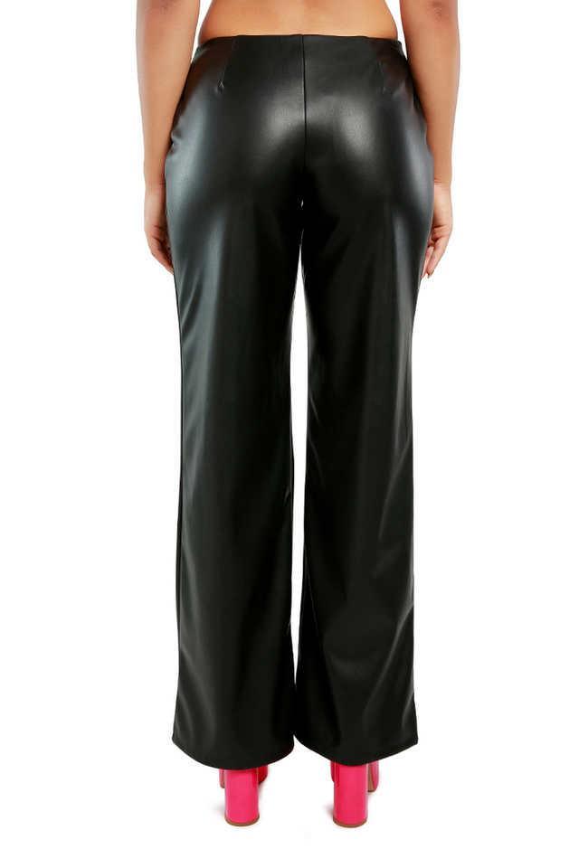 solid regular fit polyester women's casual wear pant - black