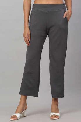 solid regular fit polyester women's casual wear pant - grey