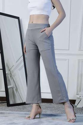 solid regular fit polyester women's casual wear pant - grey