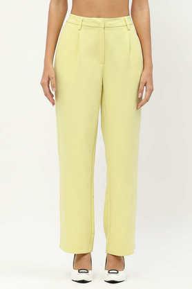 solid regular fit polyester women's casual wear trousers - lime green