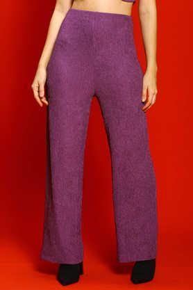 solid regular fit polyester women's casual wear trousers - mauve