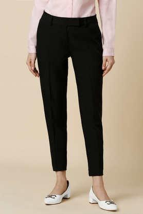 solid regular fit polyester women's formal wear pants - black