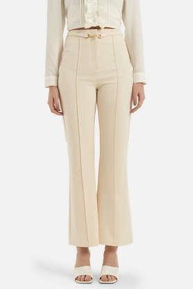 solid regular fit polyester women's formal wear trouser - natural