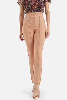 solid regular fit polyester women's formal wear trouser - pink