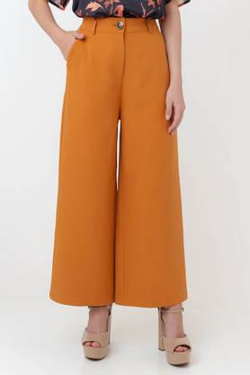 solid regular fit polyester women's formal wear trouser - yellow