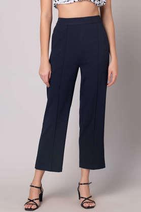 solid regular fit polyester women's fusion wear trouser - blue