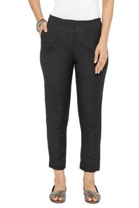 solid regular fit rayon women's casual wear pants - grey