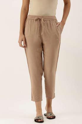 solid regular fit rayon women's casual wear pants - natural