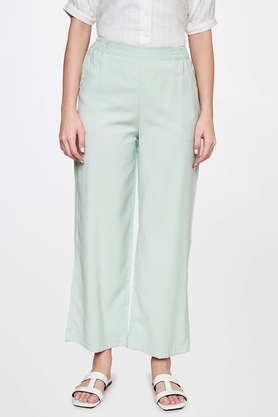 solid regular fit rayon women's formal wear pants - sage