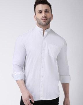 solid regular fit shirt with patch pocket