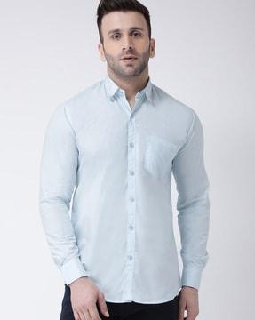 solid regular fit shirt with patch pocket