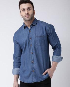 solid regular fit shirt with patch pocket