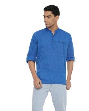 solid regular fit short kurta