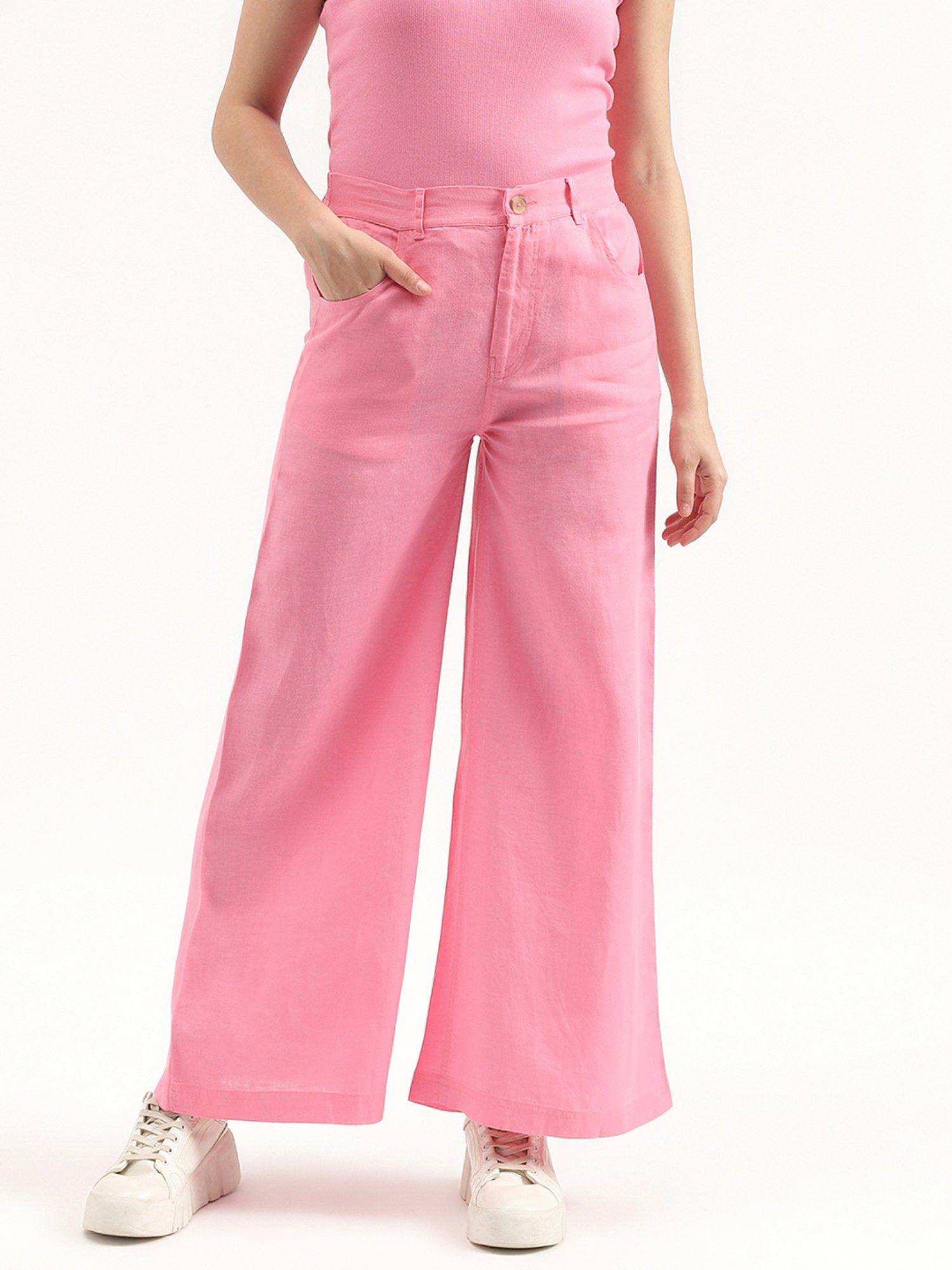 solid regular fit trousers - pink