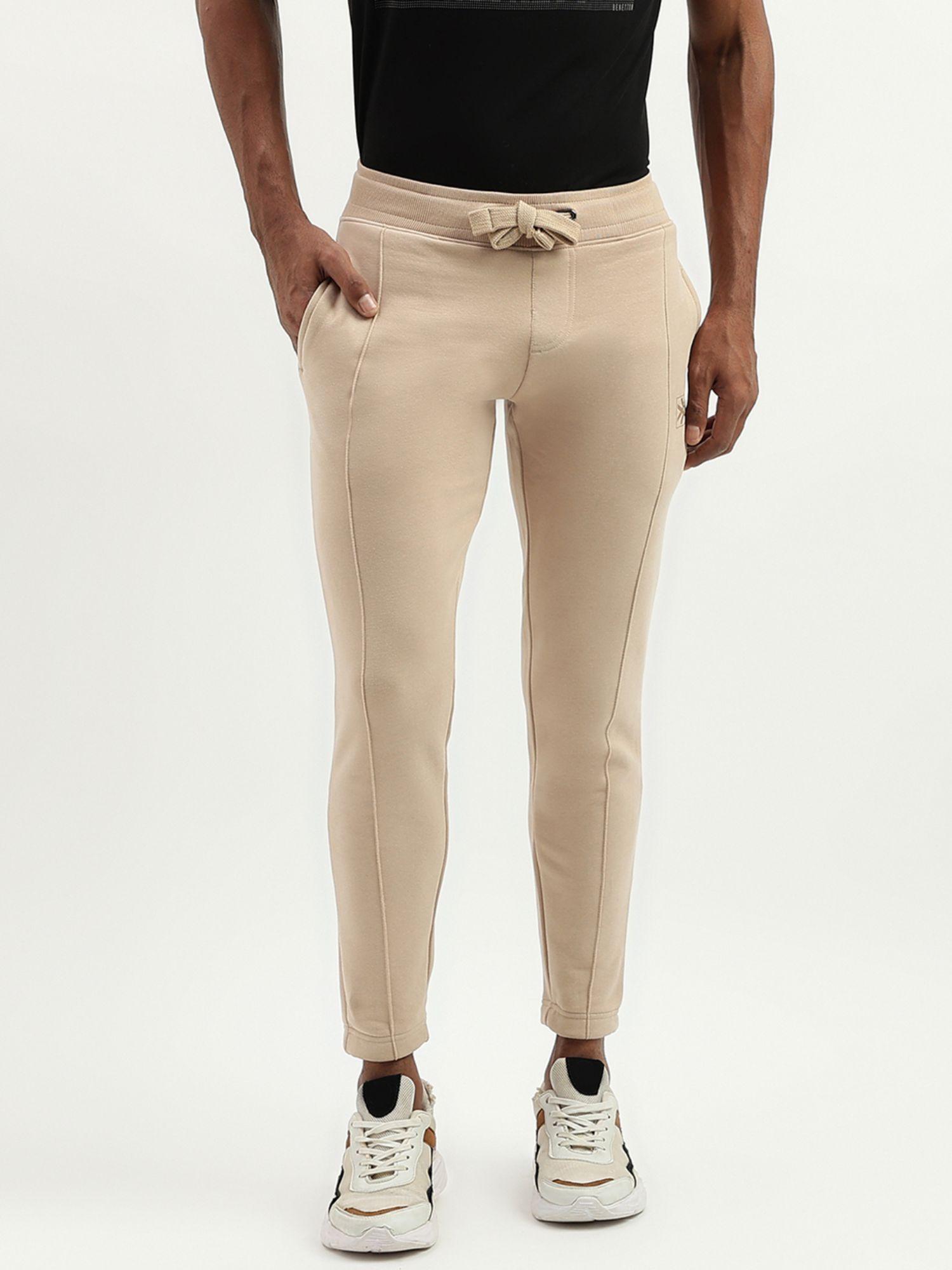 solid regular fit trousers-beige